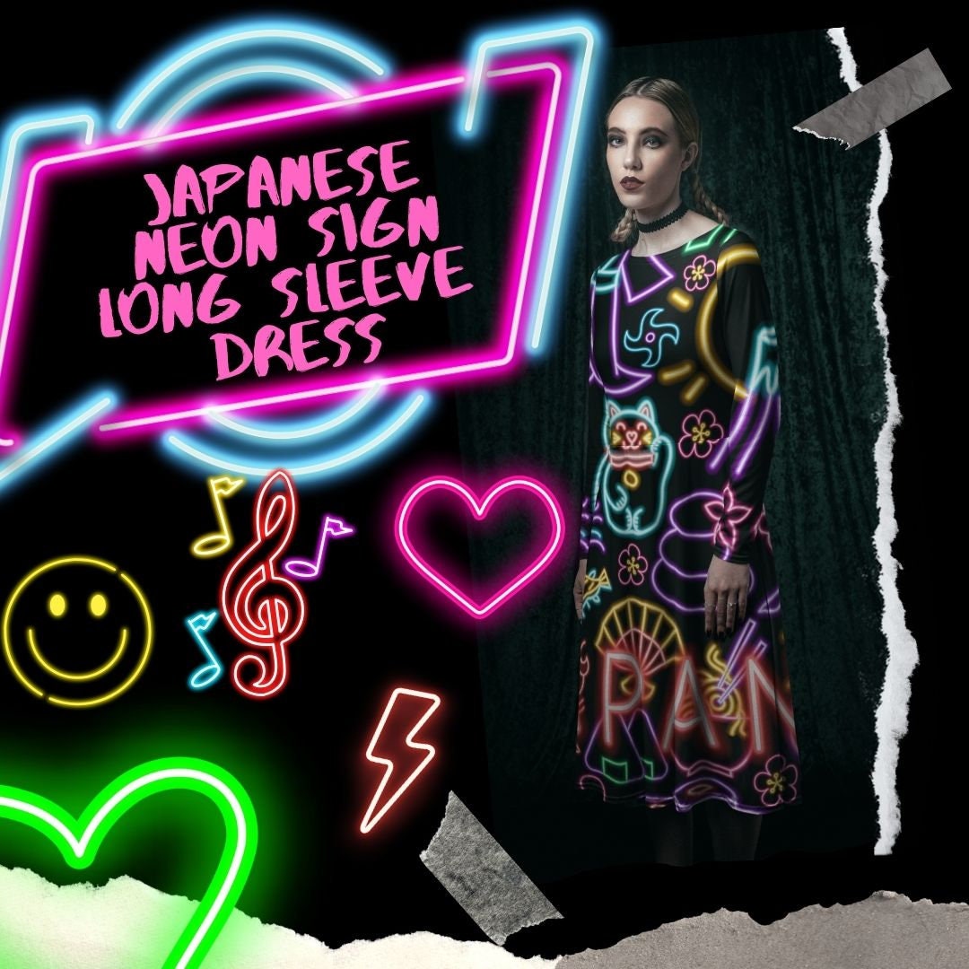 Japanese Neon Long Sleeve Midi Dress Christmas Neon Etsy