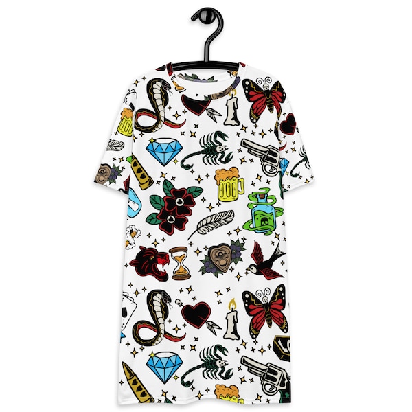 Robe T-shirt de tatouage, Cadeau pour elle, Cadeau pour les amateurs de tatouage, Tatouage, Utilisation quotidienne, Tatouage américain, Tatouage old school, Kawaii, Tokyo, Utilisation quotidienne,