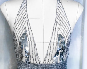 Chloé Rhinestone Tank Top / Glamorous Sparkly Crop Top / Handcrafted French Luneville Embroidery in Tulle / European Couture