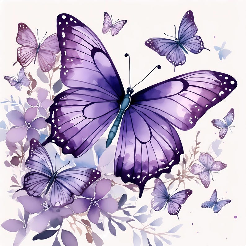 Stunning Butterfly Watercolor Digital Download Purple Butterfly Art Print Instant Download Wall ...