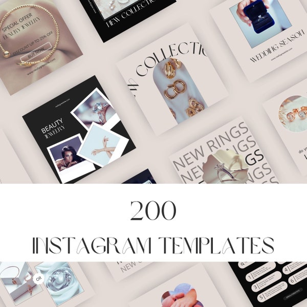 200 Jewelry Instagram Templates | Instagram Post Jewelry | Instagram Story Jewelry | Instagram Template | Editable in Canva | Social media