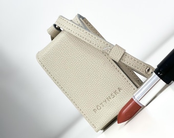 Handmade Leather Lipstick Case with Mirror: Bag Charm Pouch