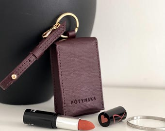 Handmade Leather Lipstick Case with Mirror: Compact Purse Bag Charm