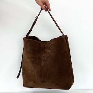 Brown Suede Shoulder Bag | Handmade Soft Suede Tote