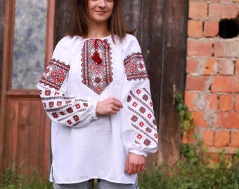 Ukrainian Vyshyvanka Women Embroidered Blouse, White Ethnic Shirt, Folk Ukrainian Clothing, Gift for Her