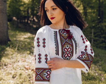 Ukrainian Vyshyvanka Blouse, Geometric Embroidery Shirt, Traditional Ukrainian Clothing, Boho Embroidered Blouse, Folk Shirt, Gift for Her