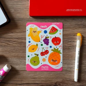 Fruchtig Sticker Bogen | Kawaii Obst Aufkleber | Niedliche Früchte | Lustige Aufkleber für Journals, Planer, Bujo | Entzückendes Obst Set