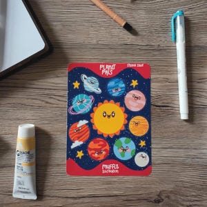 Planet Pals Sticker Bogen | Kawaii Space Sticker für Journals, Planer, Bujo | Weltraum Aufkleber