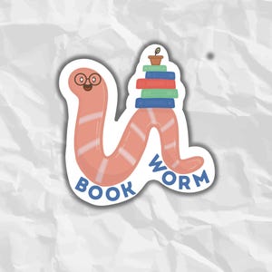 Adesivo fustellato a forma di topo di biblioteca / Verme e pila di libri / Adesivo kawaii per libri / Adesivo divertente per la lettura per laptop, bottiglia d'acqua, diario