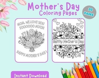 10 Mother's Day Printable Coloring Pages, Printable Mom Gift, Lovely Gift from Kids, Cute Mother's Day Activity Pages, Mother's Day Coloring