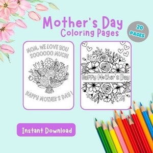10 Mother&#39;s Day Printable Coloring Pages, Printable Mom Gift, Lovely Gift from Kids, Cute Mother&#39;s Day Activity Pages, Mother&#39;s Day Coloring