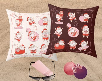 Kawaii Santa Throw Pillow, Beach Vibe Holiday Decor, Beaching Christmas Decorative Square Pillow, Housewarming Student Dorm Gift