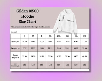 Gildan 18500 Size Chart, Printify Hoodie Sweatshirt Instant Digital Download, Hoody Sizing Chart