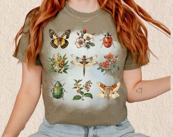 Cottage Core Tshirt, Flower Aesthetic, Comfort Colors Shirt, Butterfly Nature Dragonfly Tee
