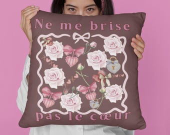 French Soft Girl Aesthetic Pillow - Coquette Decorative Throw Pillow, Dorm Decor, Student Housewarming, Gift for Girlfriend