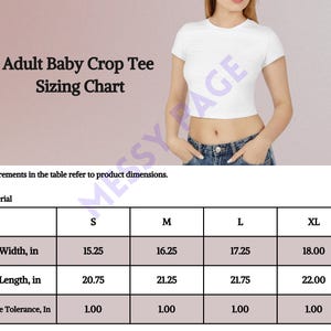 Size Chart Women's Baby Tee Digital Download Instant Download Printable Size Chart Womens Crop Top Sizing Chart Printify