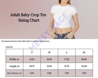 Size Chart Women's Baby Tee Digital Download Instant Download