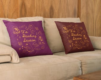Reading Season Throw Pillows, Fall Autumn Decor, Dorm Living Room Bedroom Decorative Pillow, Spooky Season Cozy Core