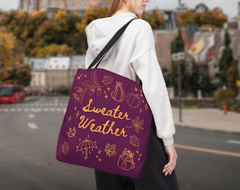 Sweater Weather tote, Autumn Doodle Aesthetic, Reusable Shopping Bag, Cozy Core Carryall