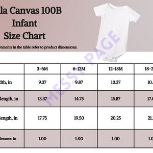 Size Chart Bella Canvas 100B Digital Download Instant Download Printable Size Chart Infant Bodysuit Size Chart Printify Infant Bodysuit