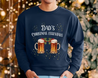 Dad's Christmas Beer Essentails Crewneck Sweatshirt, Funny Holiday Party Shirt