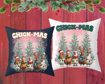 Chickmas Throw Pillow, Holiday Decor, Chicken Christmas Decorative Square Pillow, Housewarming Student Dorm Gift