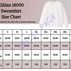Size Chart Gildan 18000 Sweatshirt Digital Download Instant Download Printable Size Chart Crewneck Sweatshirt Sizing Chart Printify