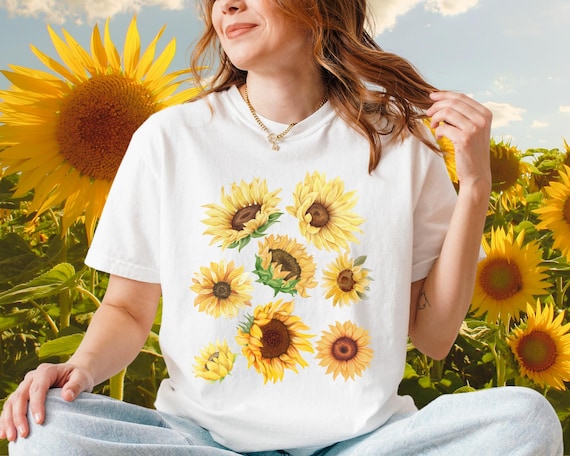 Sunflower T-shirt, Comfort Color Shirt, Yellow Flowers Womens Tee