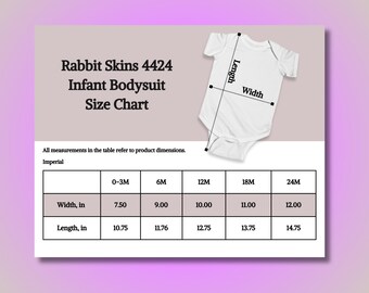 Rabbit Skins 4424 Size Chart, Printify Infant Bodysuit Instant Digital Download Sizing Chart
