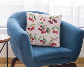 Wild Cherries Throw Pillow Cottagecore Cherries Pillow Botanical Aesthetic Farmhouse Chic Red Home Decor Cherry Trend Accent Throw Pillow