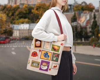 Fall Stamp Tote,  Autumn Aesthetic Reusable Shopping Bag, Cozy Core Carryall