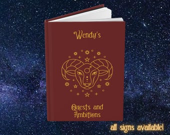 Personalized Zodiac Lined Journal- Aries Taurus Gemini Cancer Leo Virgo Libra Scorpio Sagittarius Capricorn Aquarius Pisces Custom Name Gift