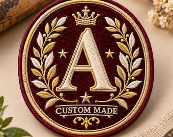 Custom Monogram Embroidered Patch, Personalized Initial Letter Badge, Burgundy Gold Logo Patch, Custom Emblem for Jacket Bag Hat