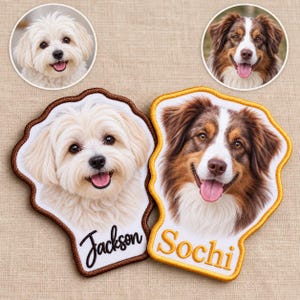 Custom Pet Photo Patch, Personalized Dog Portrait Patch, Printed Pet Face with Embroidered Name, Pet Lover Gift, Custom Dog Patch
