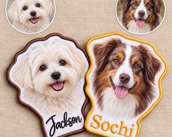 Custom Pet Photo Patch, Personalized Dog Portrait Patch, Printed Pet Face with Embroidered Name, Pet Lover Gift, Custom Dog Patch