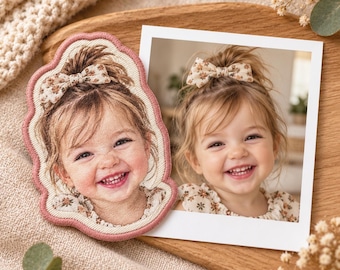 Custom Face Patch from Photo, Personalized Embroidered Portrait Patch, Iron On Hook Loop Sew On, Baby Family Keepsake Gift