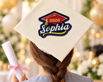 Personalized Embroidered Graduation Name Patch, 2026 Cap Tassel Design (Iron On or Sew On)
