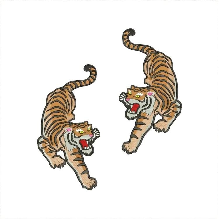 A Pair Of Tiger Patch Set or Individually Sold Climbing Tigers Iron On, Sew On, VELCRO® Peel and Stick Embroidery Patch Roaring Tiger Patch