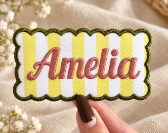 Custom Embroidered Name Patch, Personalized Striped Patch, Iron On Sew On Velcro Name Badge, Custom Clothing Patch, Kids Bag Patch