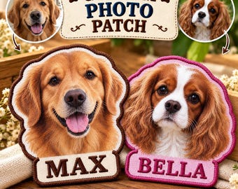 Custom Pet Photo Patch, Personalized Dog Portrait Patch, Printed Pet Face Patch, Embroidered Name Patch, Pet Lover Gift