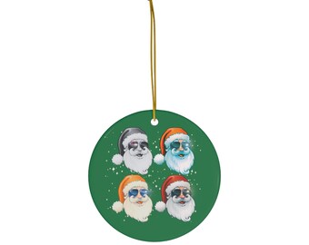 Coole Weihnachtsmann-Verzierung, cool, Schattierungen, Weihnachten, frohe Weihnachten, Weihnachtsmann, keramische Verzierung, 4 Formen