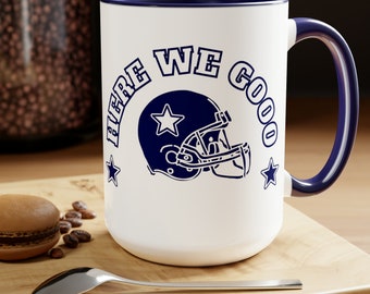 Here We Go, Cowboys, Dak, Prescott, Geschenke für ihn, Geschenke für sie, Stocking Stuffer, Dallas Cowboys, Quarterback, zweifarbige Kaffeetassen, 15oz
