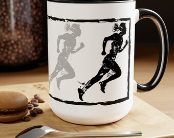 Runner Fade zweifarbige Kaffeetassen, 15 Unzen, Laufen, Laufen, Marathon, 10k, 5k, Meile, Geschenke für sie