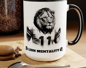 Lion Mentalität, Cowboys, Elf, 11, Lion, The Lion, Defence, Dallas, Micah, Parsons, zweifarbige Kaffeetassen, 15oz