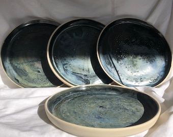 Set of handmade ceramic plates (artisanal pottery)