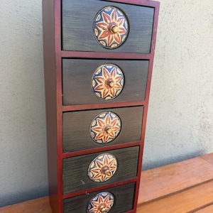 Wooden 5-Drawer Apothecary with Sunburst Knobs