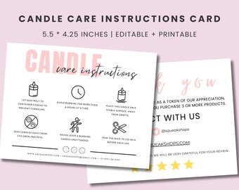 Editable Candle Care Instructions Card Template (Printable)