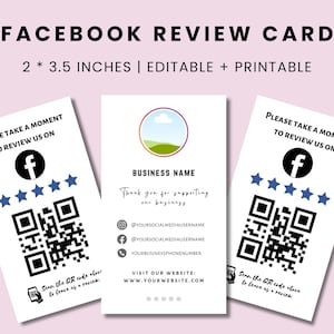 Facebook レビュー カード、Facebook QR コード、QR サイン、レビューを残すカード、Facebook 名刺、ビジネス レビュー カード、スキャン可能な QR コード