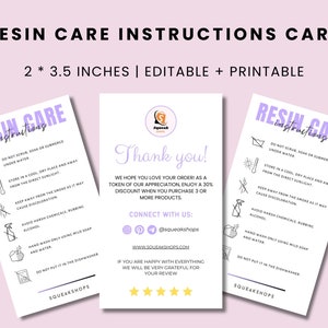 Editable Resin Care Card Template, Printable Resin Care Cards, Minimalist Resin Care Instruction Card, Resin Product Care Instructions Guide