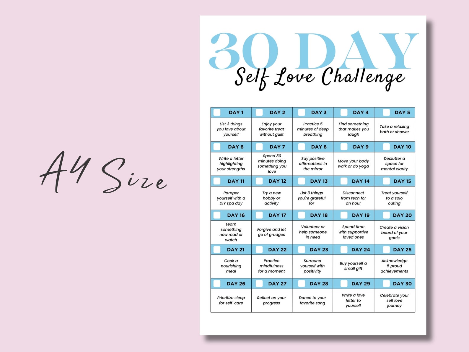 30 Day Self Love Challenge Printable (canva Editable) - Etsy